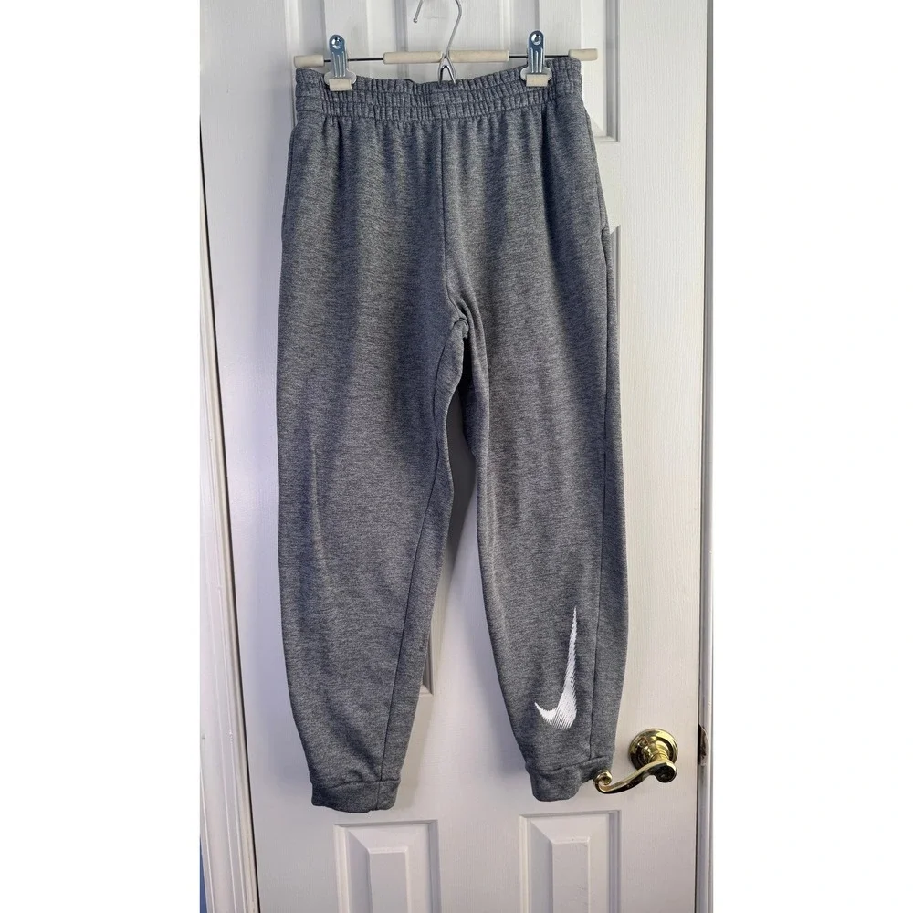 Nike Kids Gray Heathered Jogger Sweatpants Youth Large White Swoosh Graphic